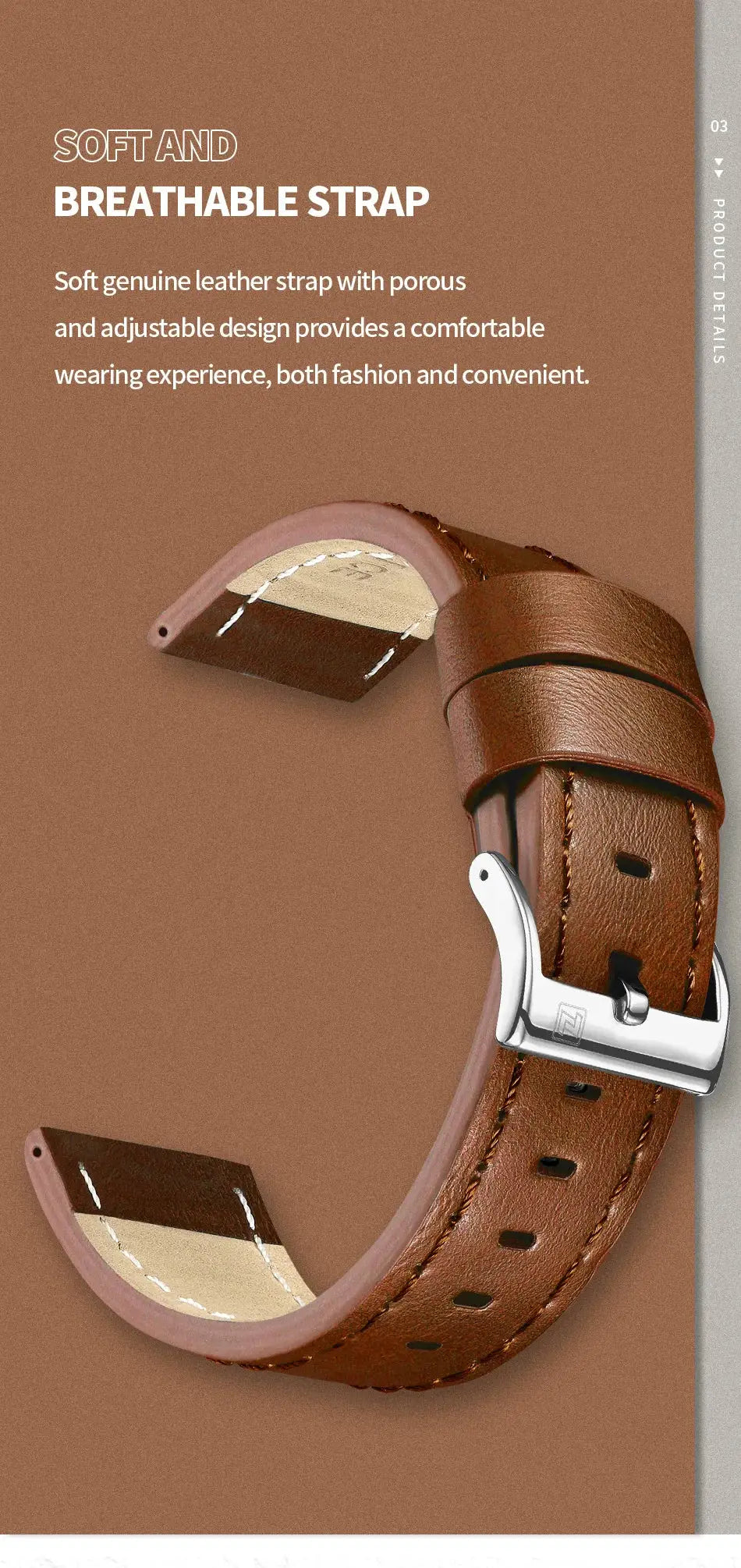 NAVIFORCE men's sport watch with brown genuine leather strap and silver buckle