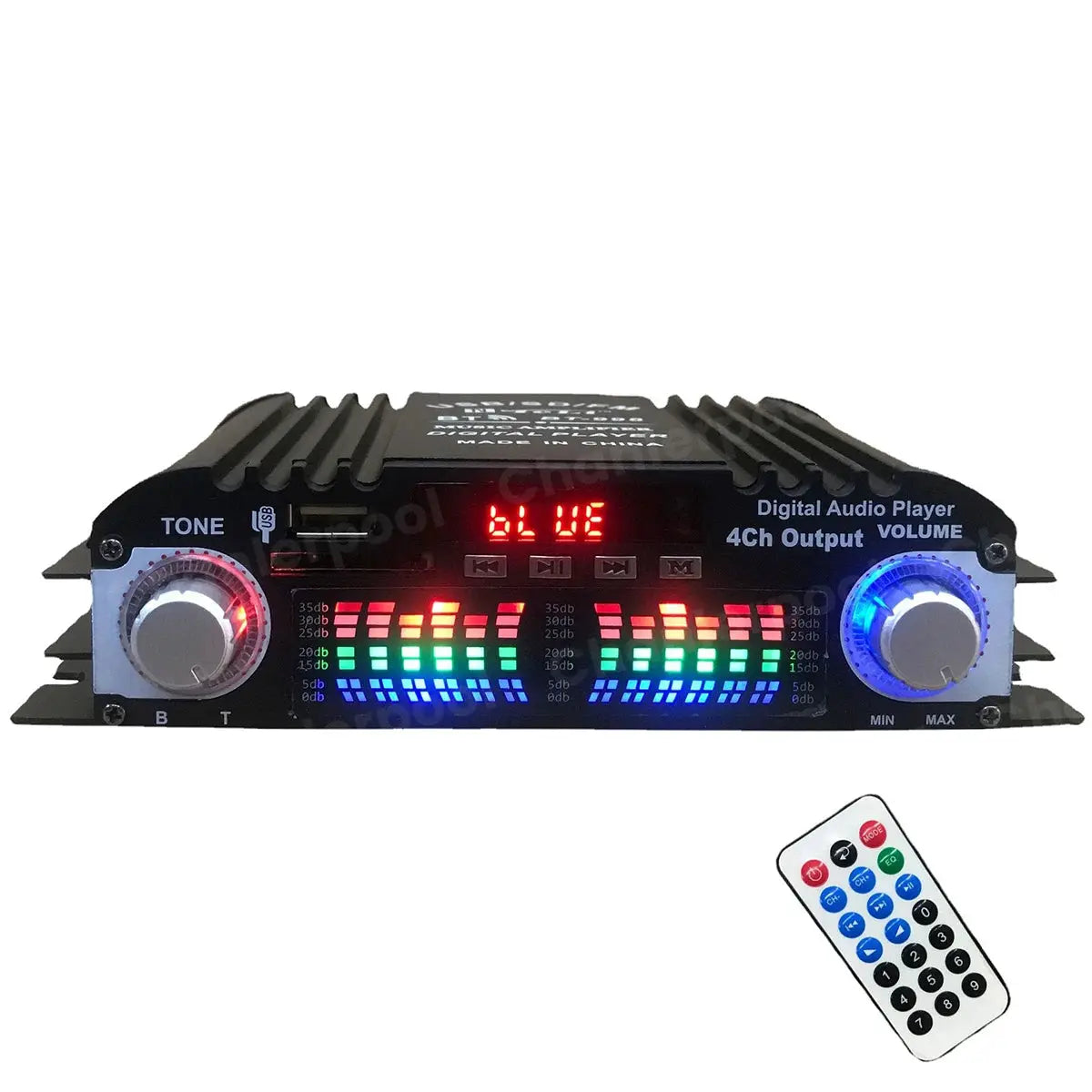 1600W Peak Power HiFi 4 Channel Digital Amplifier Bluetooth Karaoke Player FM Radio Remote Control