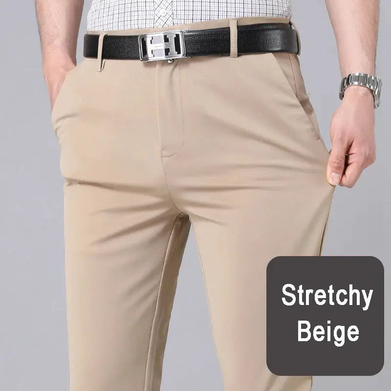 Men's stretch beige trousers for smart casual office wear