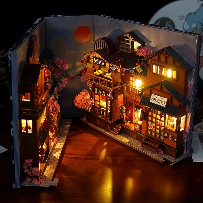 DIY Book Nook Kit Assembly Model Kit Wooden Retro Bookshelf Decor Home Decor Micro Model Gift for Teens and Adults - Simples Market