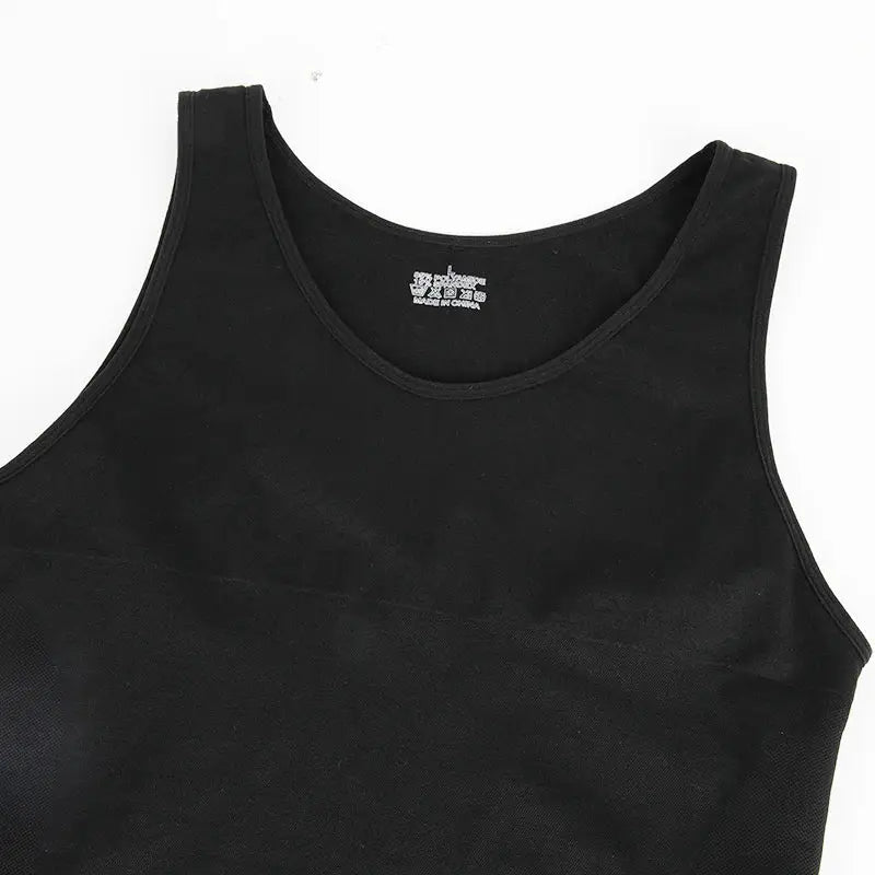 Men's black sleeveless shapewear bodysuit with tummy control