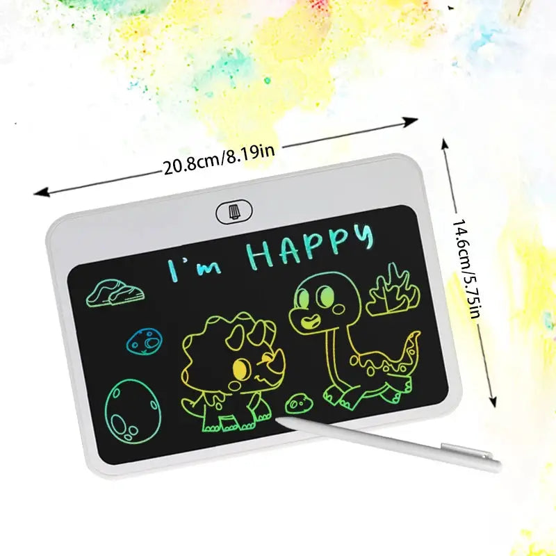 8.5-inch LCD writing tablet with white plastic frame and silver stylus for kids drawing