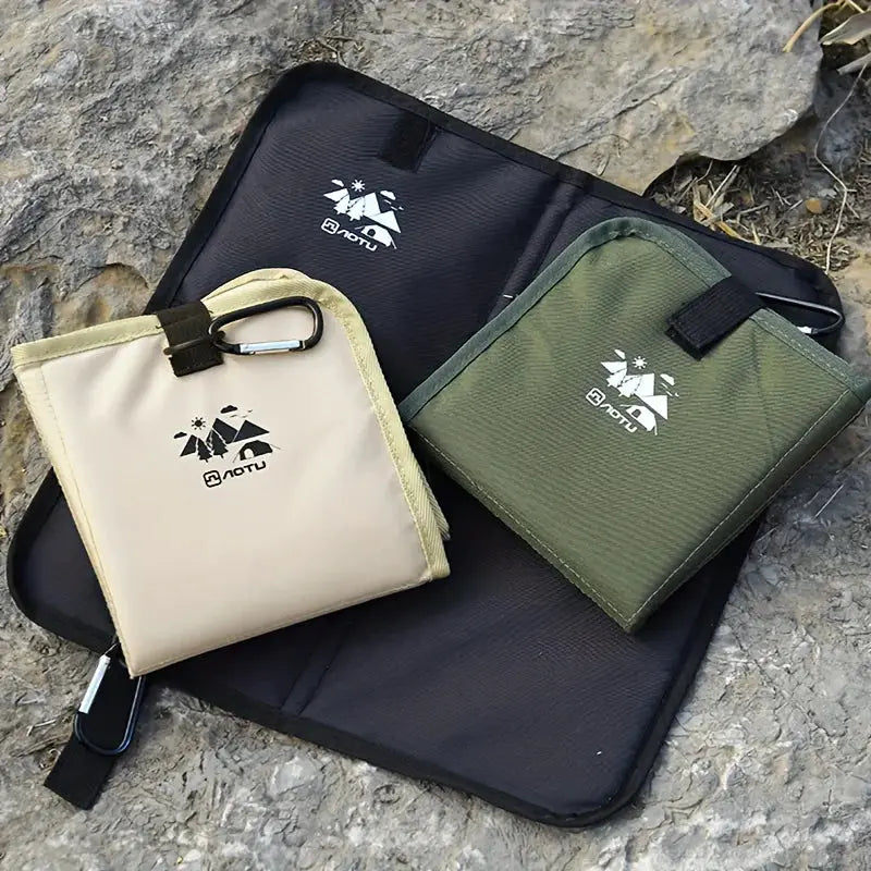 Outdoor camping foldable seat cushions set of 3 by Simples Market, moisture-proof mats in beige, olive green, black.