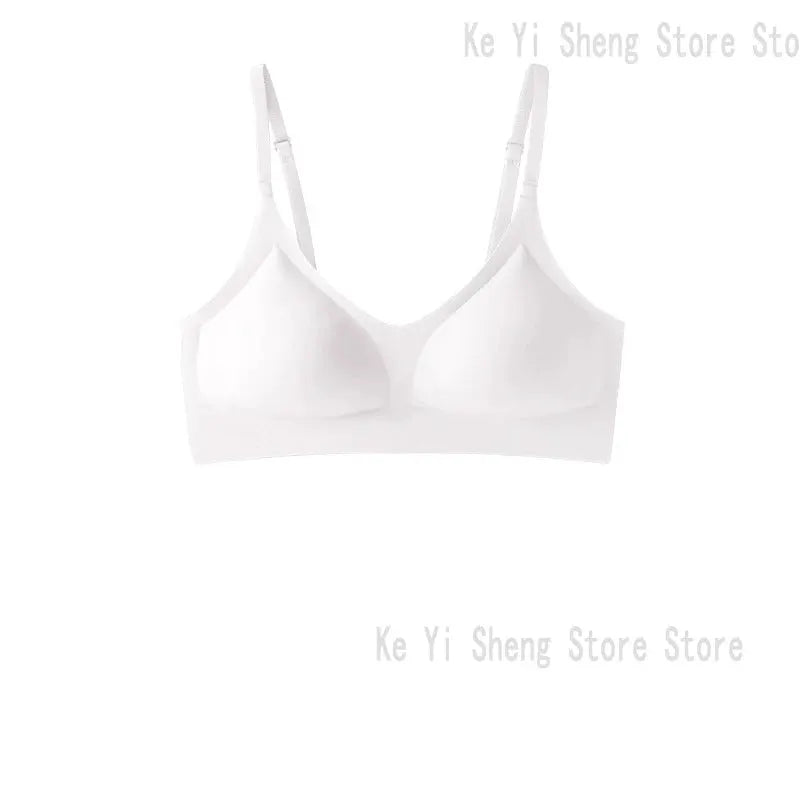 White seamless bra with adjustable straps and soft non-padded cups