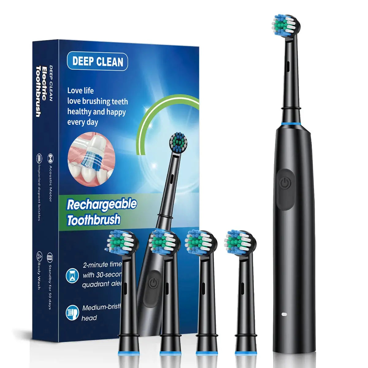 BrightSmile Rotary Electric Toothbrush With 8 Heads For Deep Plaque Removal Timer Waterproof And Rechargeable