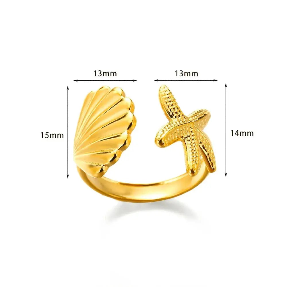 316L Stainless Steel Shell Rings For Women Adjustable Gold Color Little Star Open Rings Jewelry For Weddings Trendy