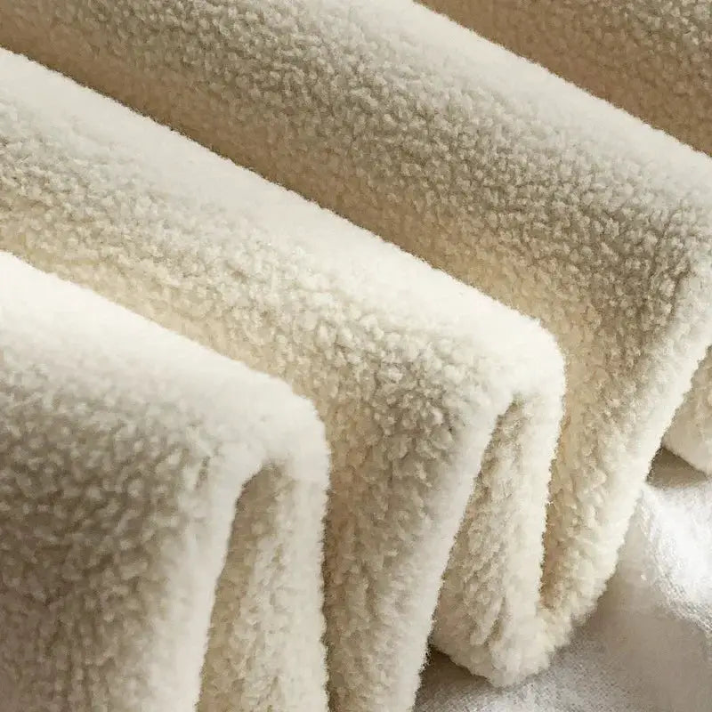 Simples Market winter warm leggings in cream sherpa fleece, high-waisted thermal tight pants