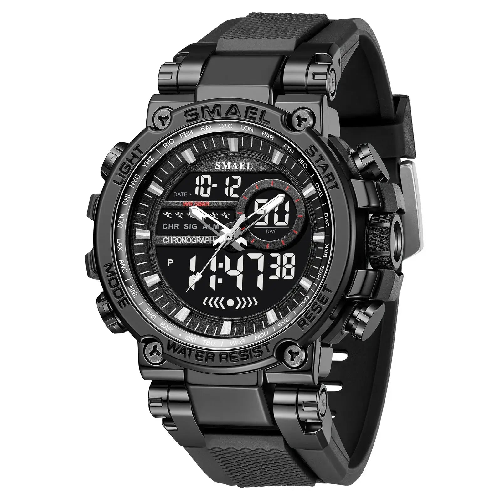 SMAEL 8141 men's digital sport watch with alloy case and black TPU strap, water resistant