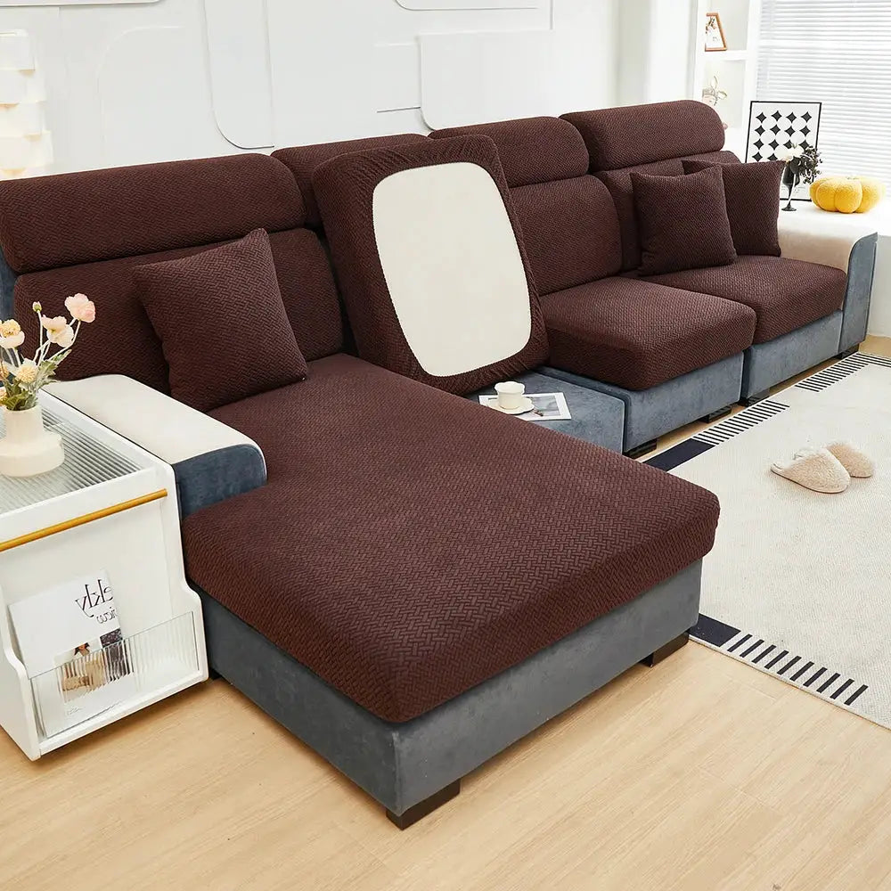 Jacquard Sofa Slipcover Twill Pattern Elastic Cover For L Shaped Sofas Loveseats Chairs Furniture Protector Living Room