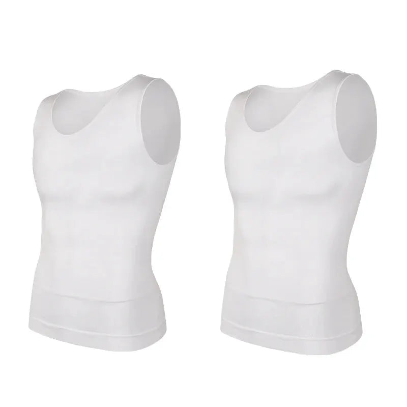 Simples Market men's white compression shirts twin-pack, sleeveless tummy-control shapewear