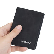Baellerry men's compact bi-fold wallet, black leather with RFID anti-theft design