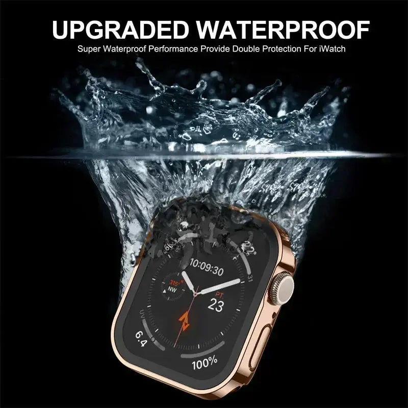 Simples Market Apple Watch tempered glass screen protector with rose-gold PC bumper fits 40–46mm Series 4–9/SE