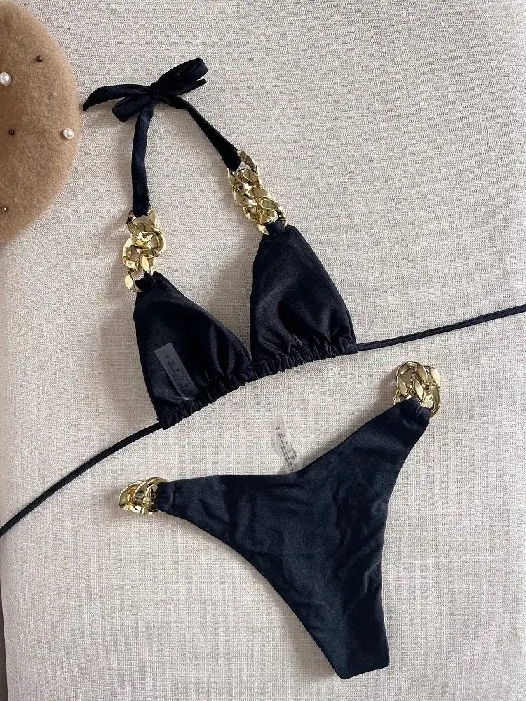 Ruotongsept New Sexy Bikini 2023 Triangle Halter 2 Piece Swimwear For Women Push Up Brazilian Bathing Suit