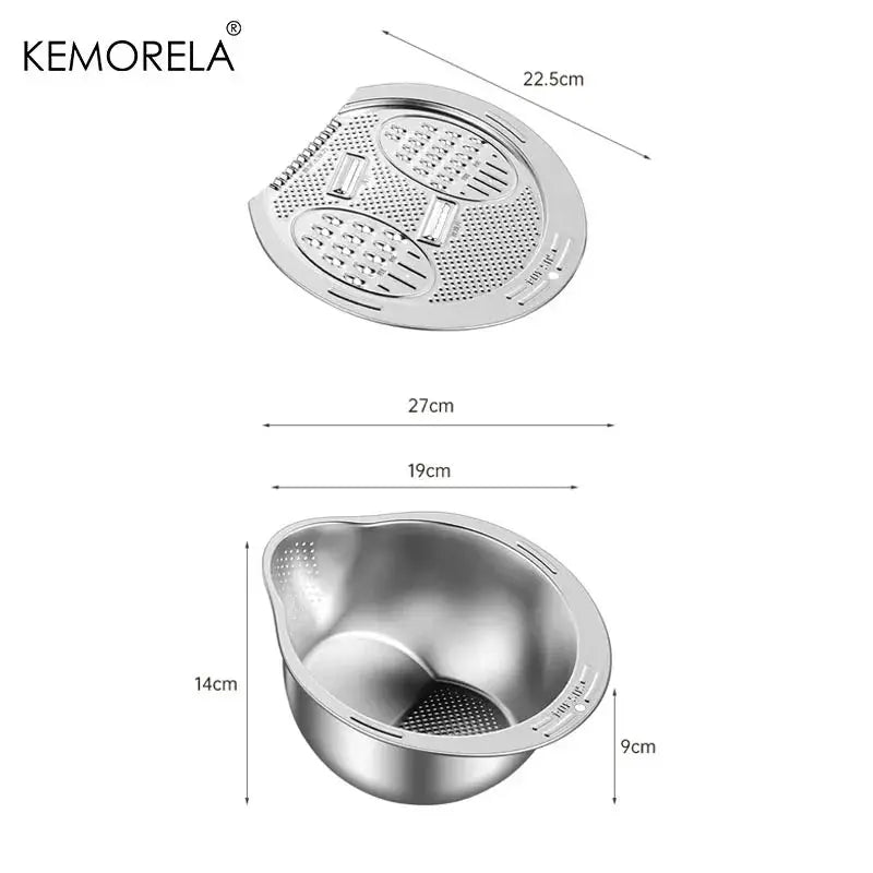 KEMORELA 2-In-1 Wash and Cut Vegetable Drain Bowl Stainless Steel 304 Rice Washing Bowl and Fruit and Vegetable Strainer