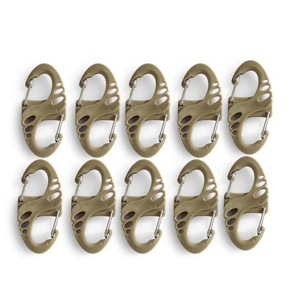 10-pack S-type stainless steel carabiner clasps with lock in olive color, Simples Market
