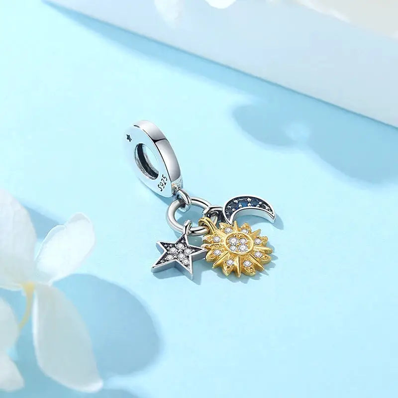 925 Sterling Silver Charms For Original Bracelets Star Moon Sun Spaceman Zircon Pendant Beads For DIY Women Necklaces