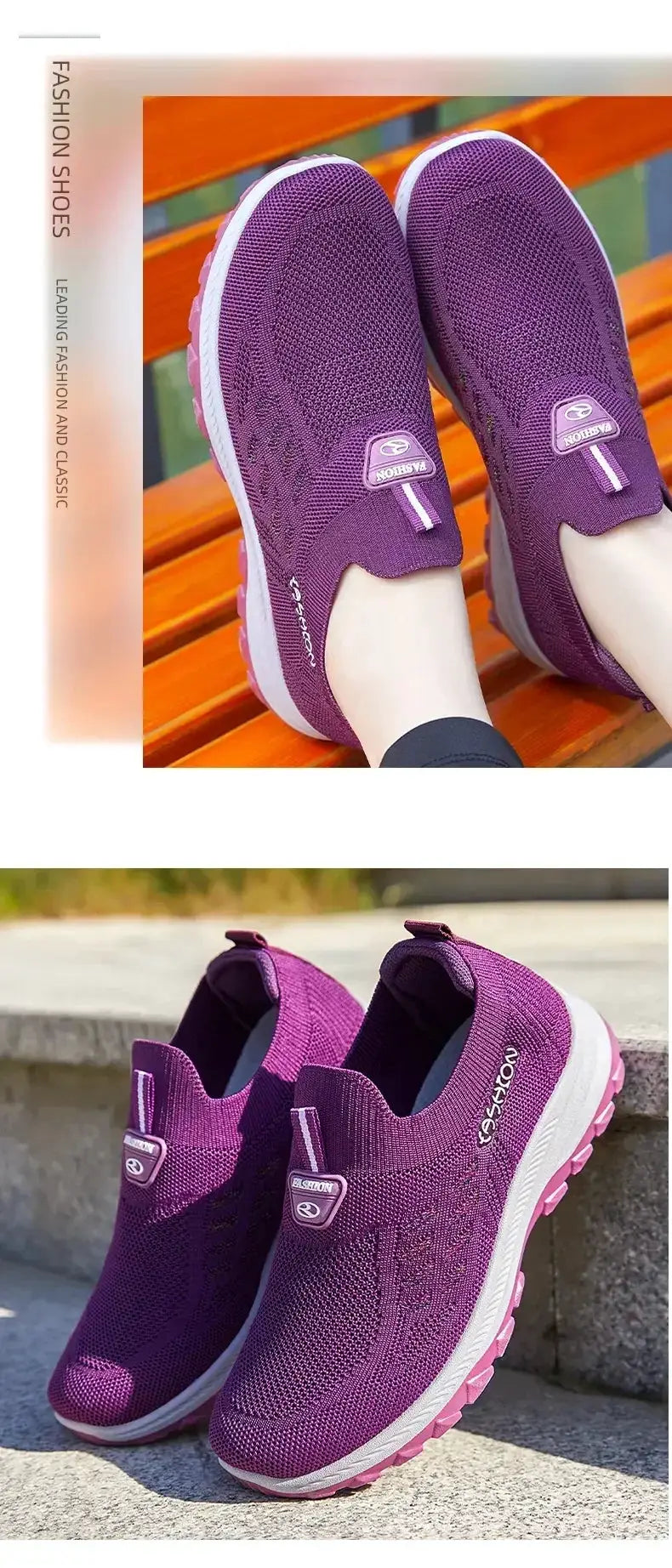 Simples Market women's pair of purple breathable knit athletic shoes with wide toe and pink outsole