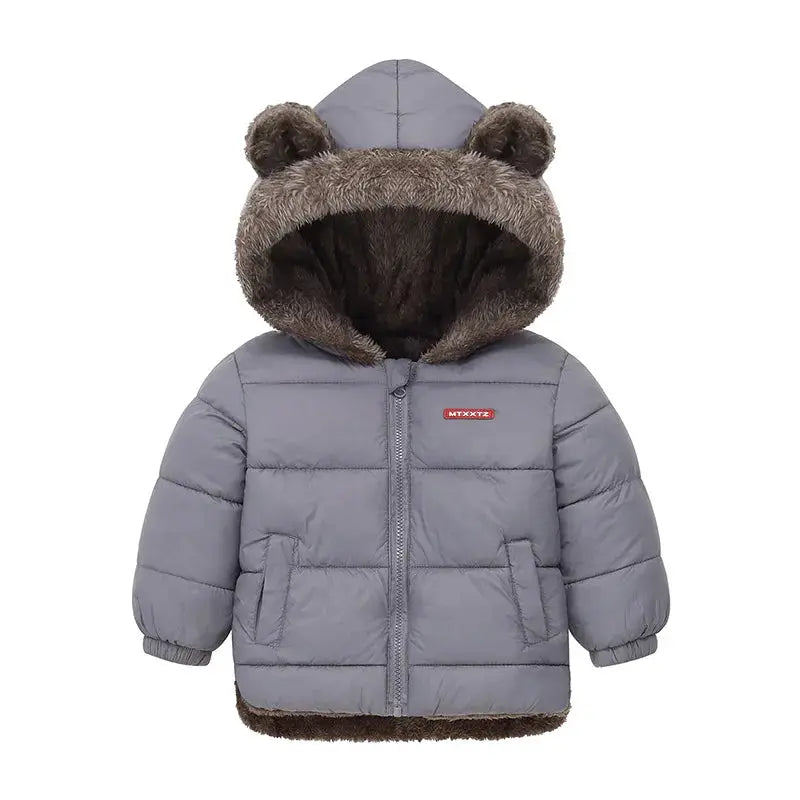 Baby Boys And Girls Hooded Cotton Outerwear Jacket Unisex Warm Fleece Cashmere Padded Winter Coat For Kids