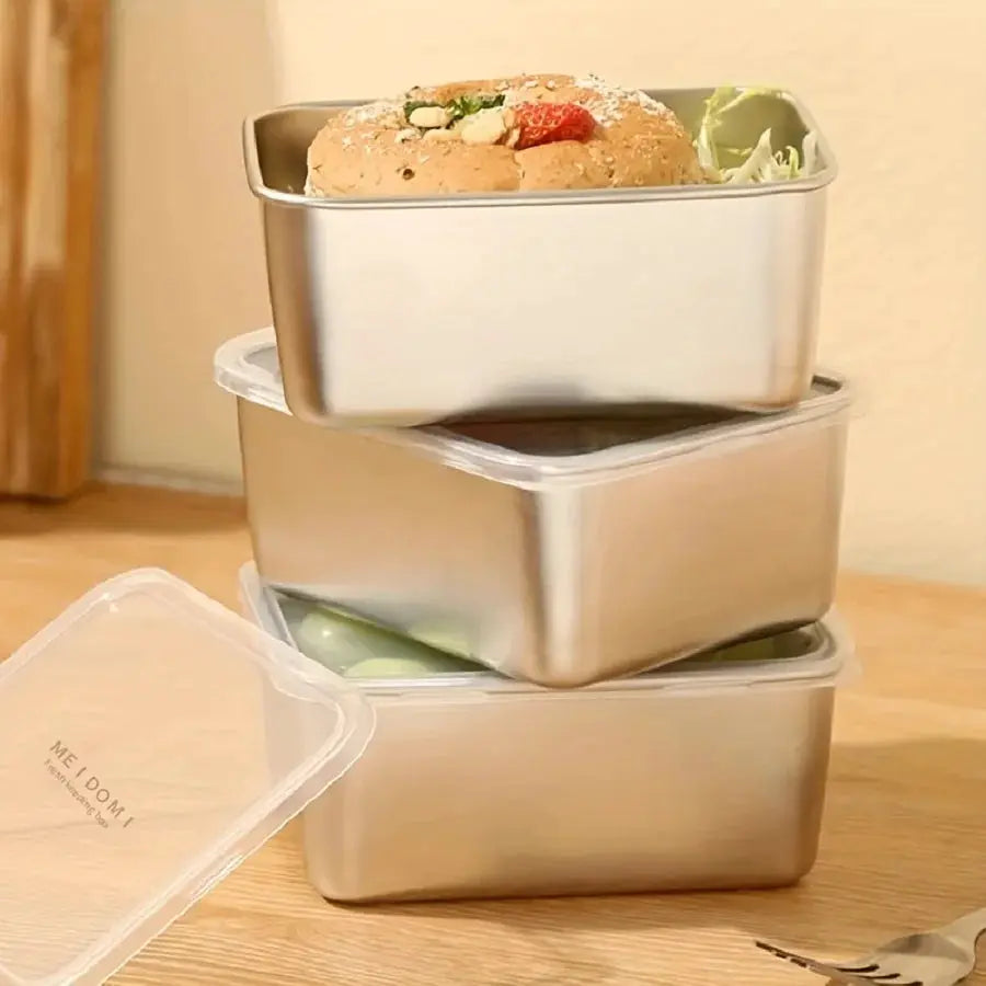 Stainless Steel Fresh Keeping Box With Sealed Lid Thickened Compact Lunch Box For Camping And Food Storage