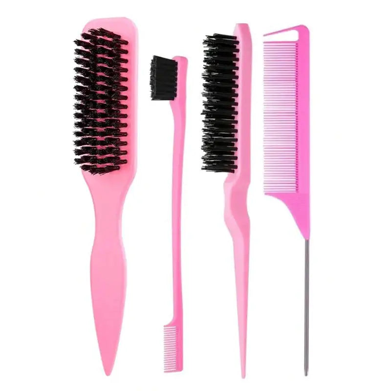 Simples Market pink 5-piece hair brush set with paddle brush, teasing brush, edge brush, slim brush, and combs