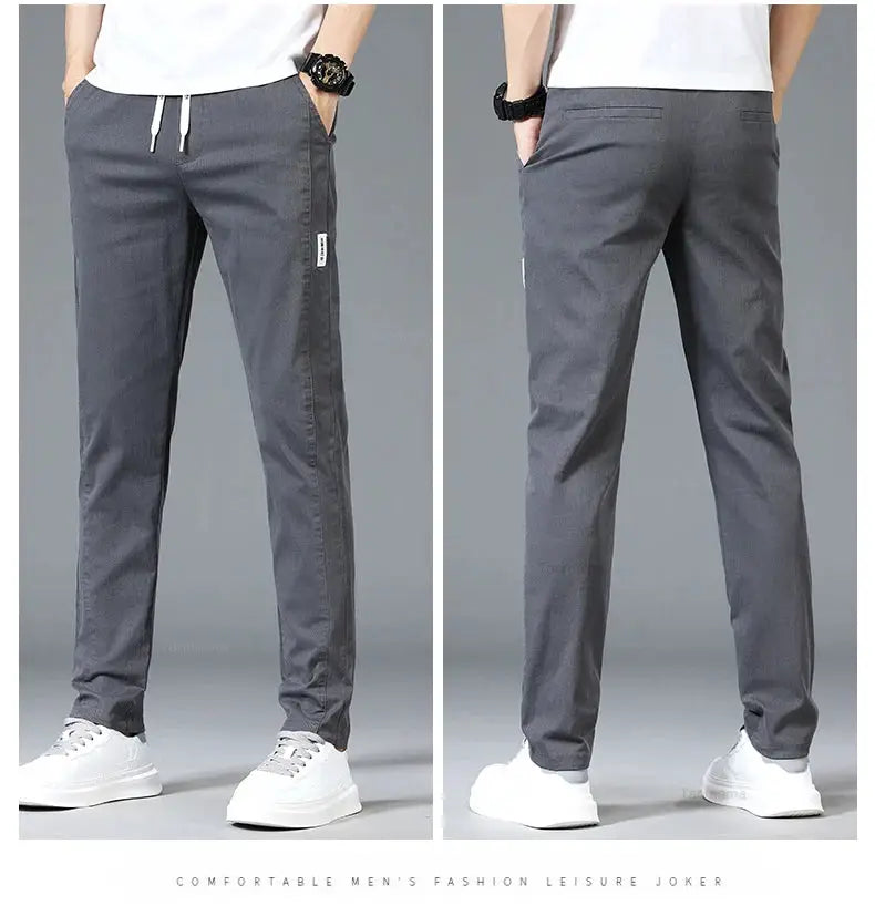 Simples Market men's casual pants with elastic drawstring waist in gray, slim straight fit