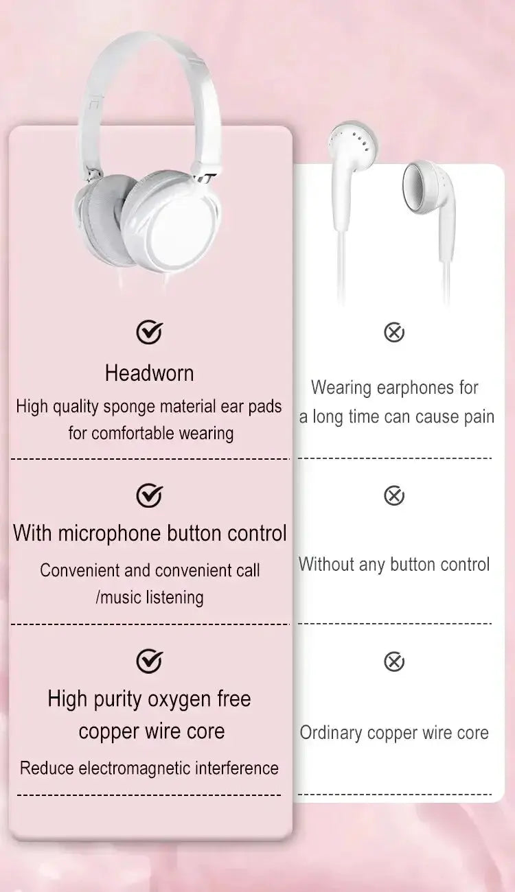 Simples Market wired headphones, white over-ear, foldable with microphone and 3.5mm jack.