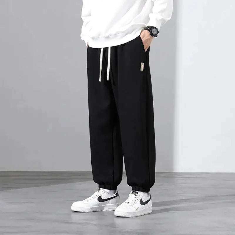 Simples Market men's black loose-fit sweatpants with drawstring jogger, plus size 8XL