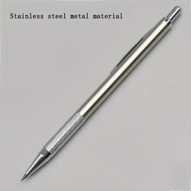All-metal mechanical pencil by Simples Market; stainless steel body, knurled grip, retractable tip