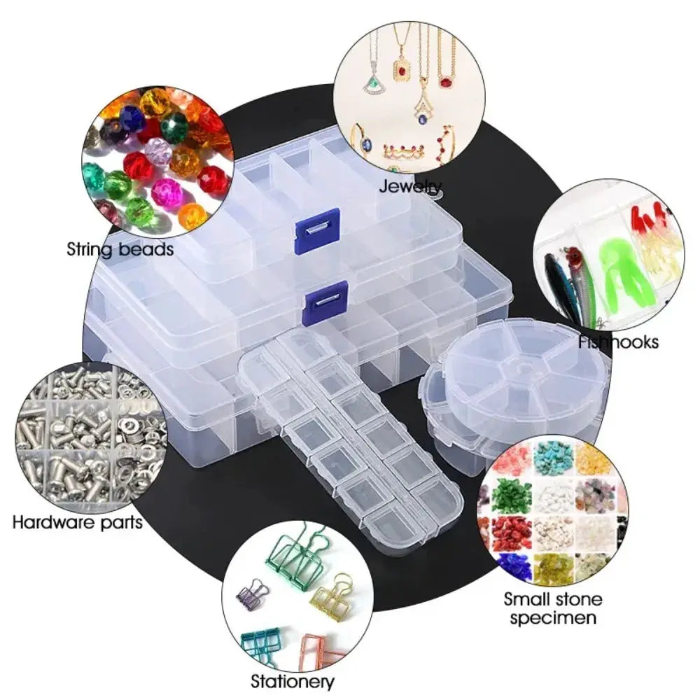 Transparent Plastic Jewelry Box With Adjustable Compartments For Beads Earring And Rectangle Storage Case