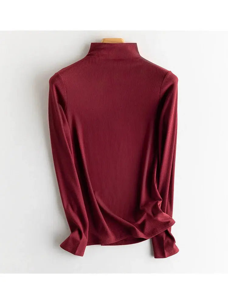 SuyaDream Women Silk Viscose Thermal Base Layer Top With Turtleneck For Warmth And Style