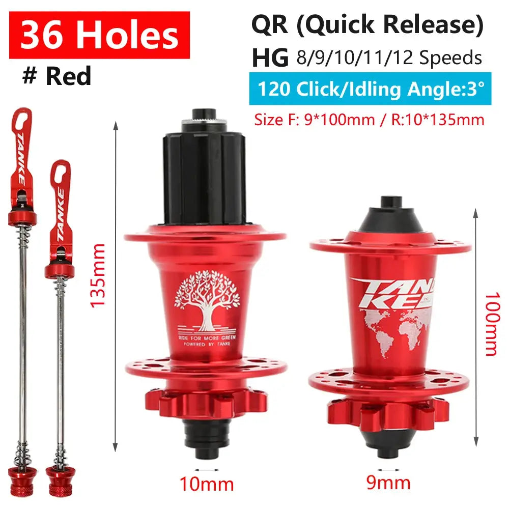 TanKe 120 Click MTB Front Rear Hub 120 Engagement 6 Bearings Thru Axle HG 8 9 10 11 12 Speed Disc Brake 28 32 36 Holes