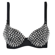 Spike-stud bra top, black with adjustable straps and silver studs