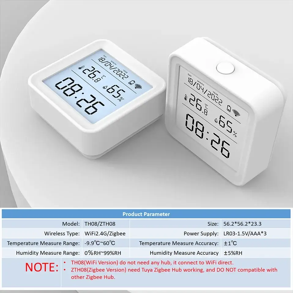 Hygrometer thermometer temperature humidity sensor, white, Simples Market; Tuya Zigbee WiFi, 2 units