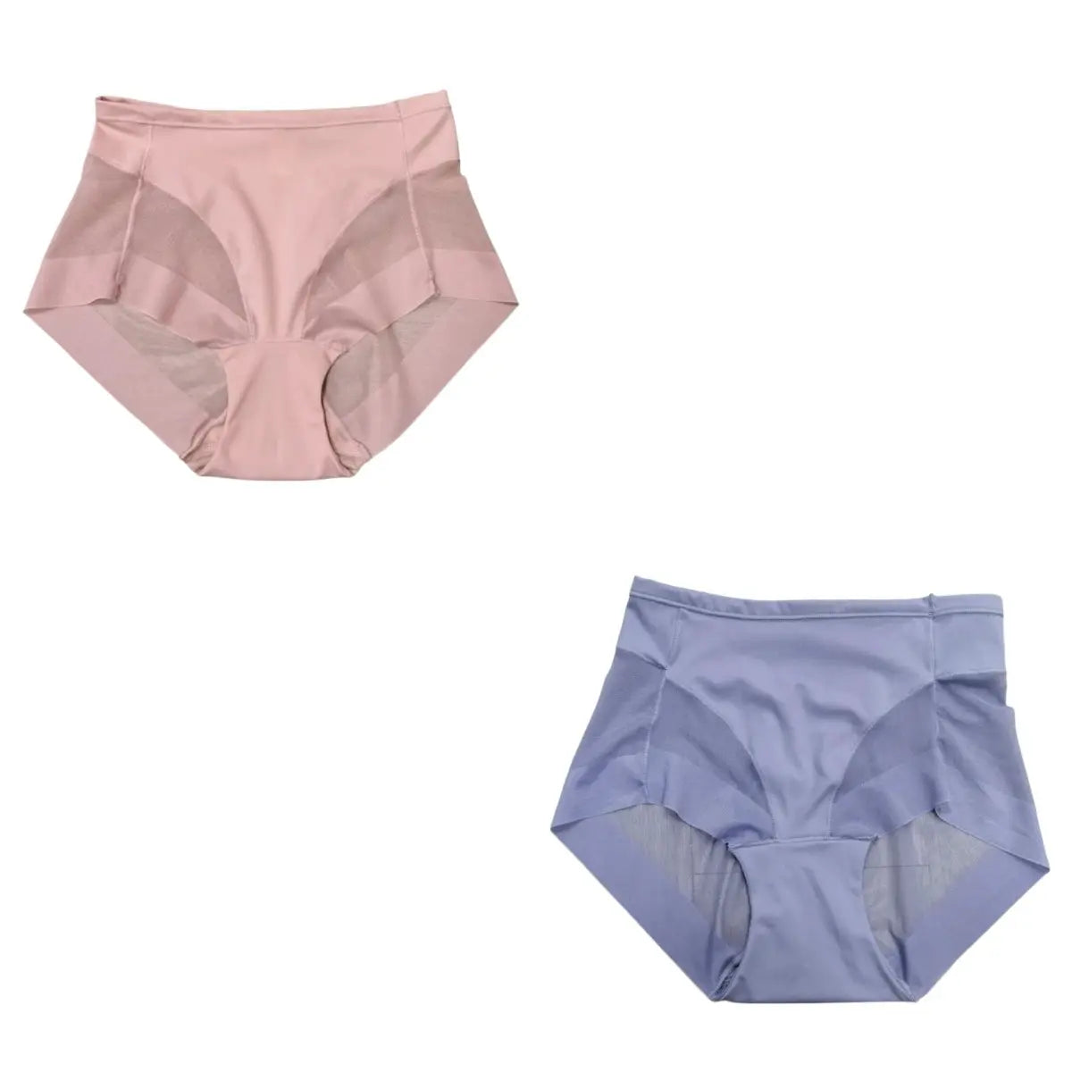 2-piece mid-rise shapewear briefs with pink and blue mesh panels for tummy control by Simples Market