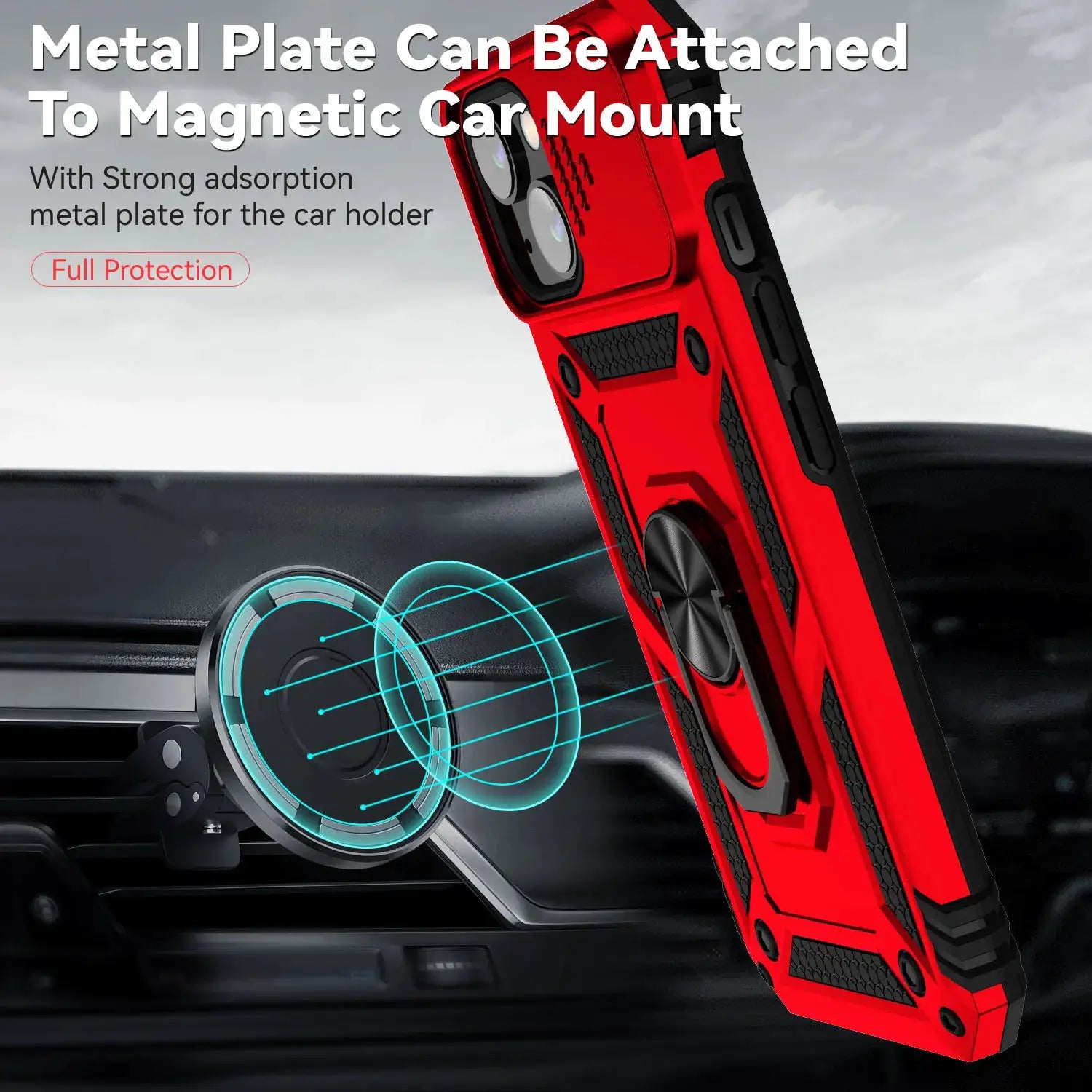 Armor shockproof magnetic ring stand case for iPhone, red by Simples Market