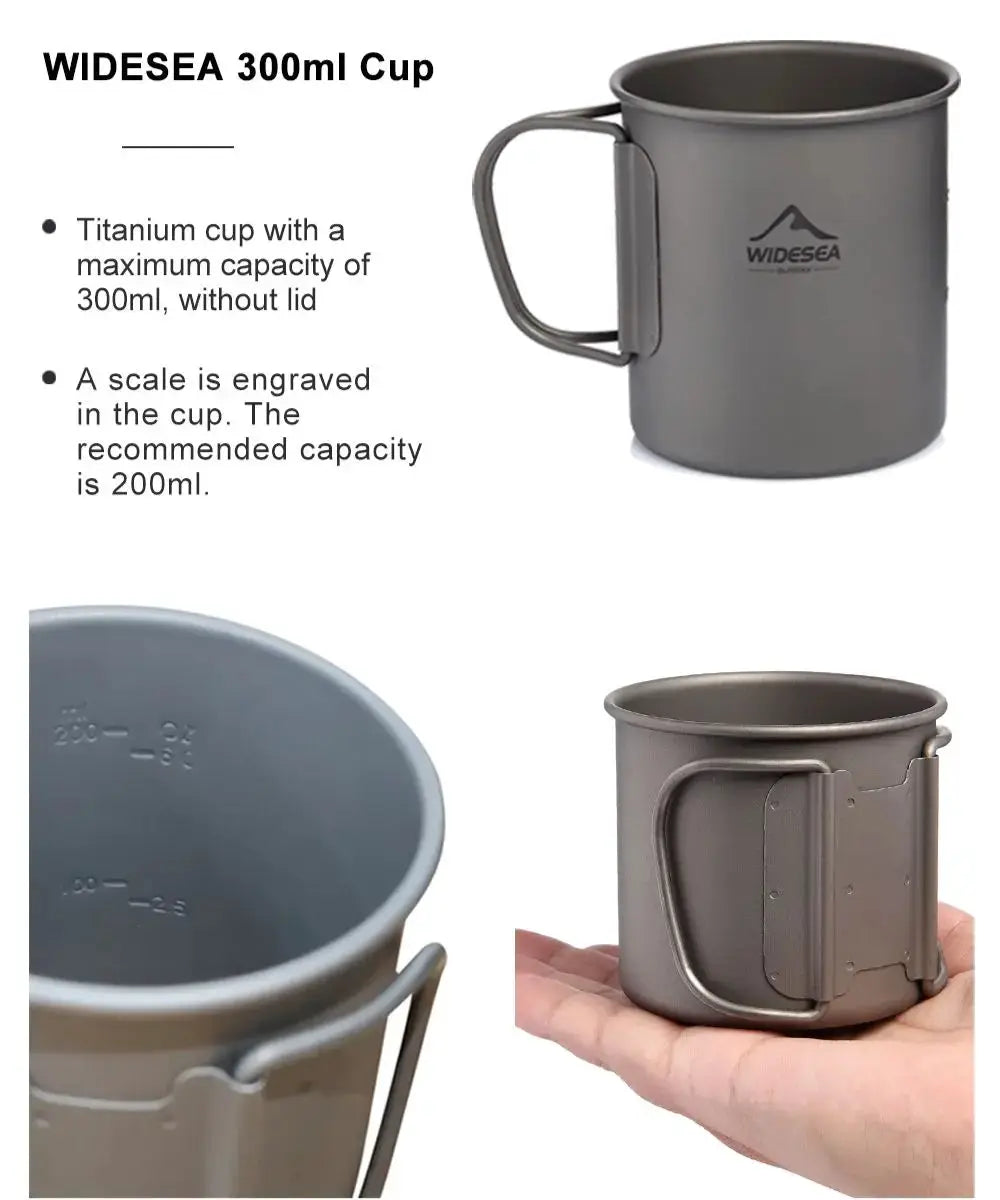 Widesea 300ml titanium camping mug by Simples Market, gray with foldable handle