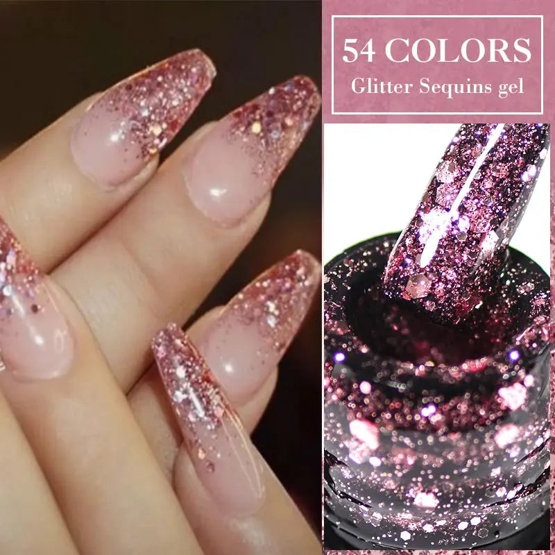 Mtssii pink glitter gel nail polish set, 6 pieces by Simples Market, with sequin glitter finish