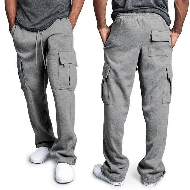 Men's gray cargo sweatpants with pockets and drawstring waist, Simples Market.