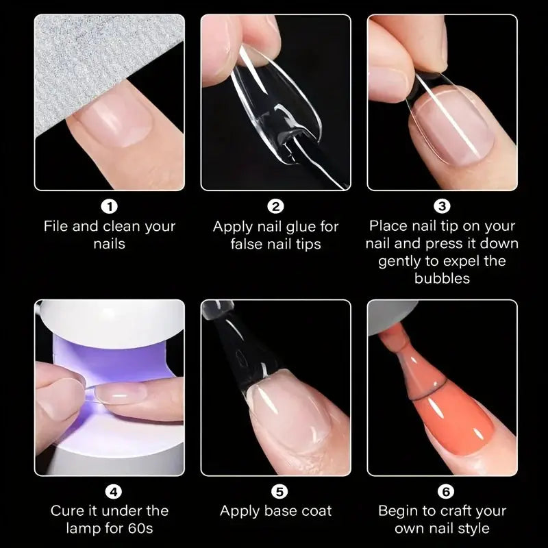 NovaNail Transparent 120 Piece Acrylic Press On Nails Set Mixed Coffin Almond Oval Square Shapes For Full Coverage
