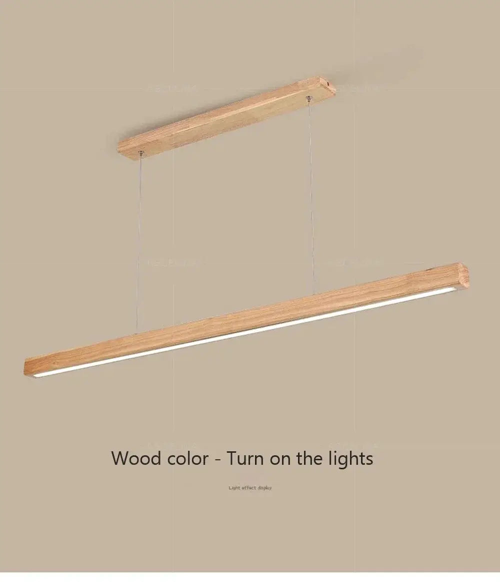 DAMIASMIL LED wooden pendant light, long strip dining chandelier suspended from ceiling