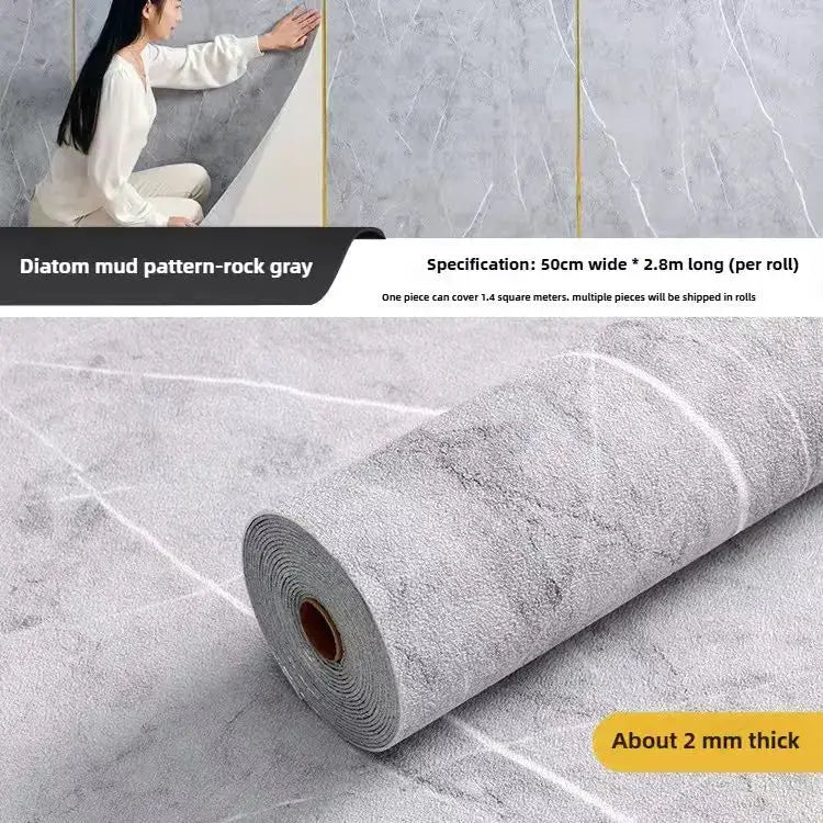 Simples Market gray diatom mud rock texture 3D foam self-adhesive PVC wallpaper roll, ~2 mm thick, 50cm x 2.8m