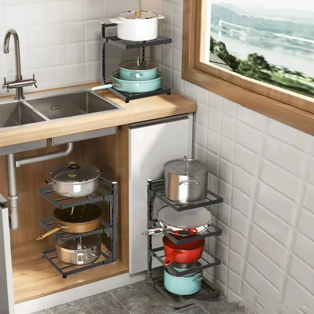 Kitchen Sink Storage Rack Multi Layer Cooker Storage Rack For Home Stovetop Cabinets Adjustable Pot Rack