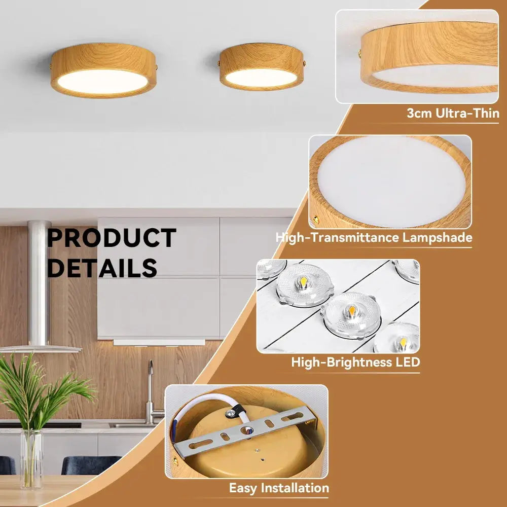 GX53 downlight wooden ceiling lamp set of two, round wood LED ceiling lights for 220V, Simples Market