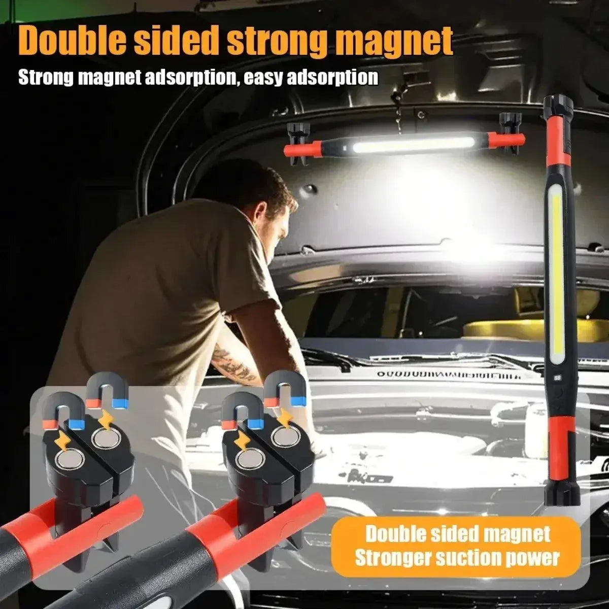 Super Bright Magnetic Work Light With 5200mAh Rechargeable Battery For Underhood Car Repair And Outdoor Lighting
