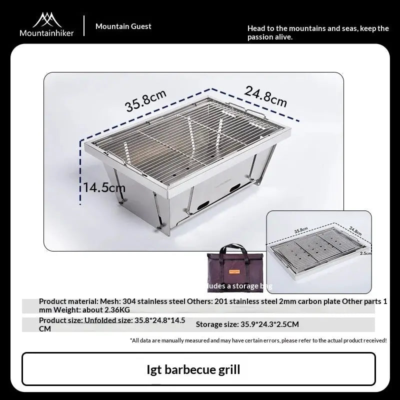 MountainHiker 304 stainless steel portable barbecue grill and folding outdoor stove with storage bag