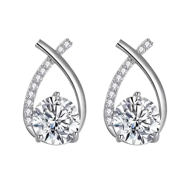 SKEDS silver-tone cross stud earrings for women with crystal centerpiece and pavé-embellished arc pair