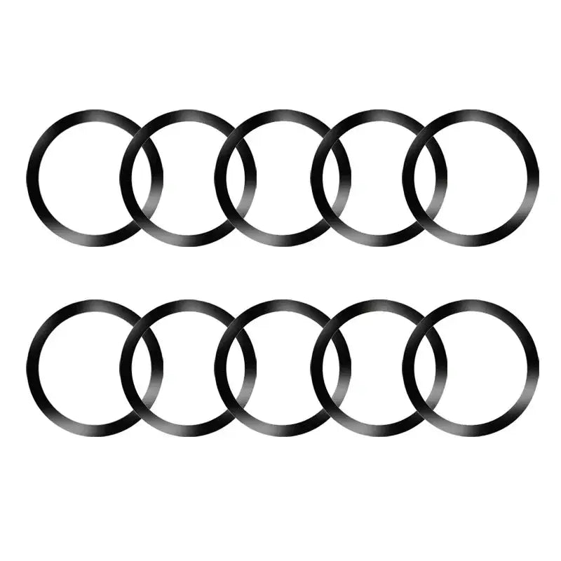 Universal magnetic metal plate rings set of 10, round black magnet patches