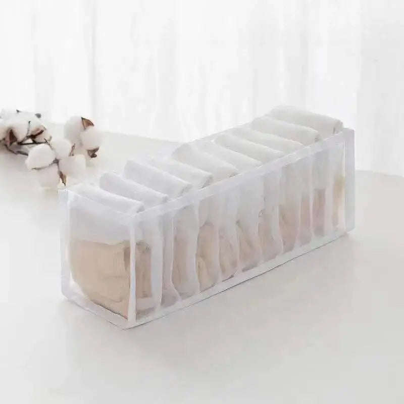 Simples Market 11-compartment collapsible underwear storage box, white nylon mesh organizer
