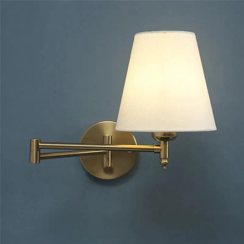 Nordic brass adjustable wall lamp with white fabric shade