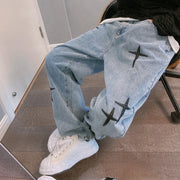 Men Baggy Wide Leg Denim Jeans Cargo Pants 2023 Korean Fashion